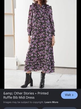 & Other Stories Black Midi Dress with Purple Floral Print